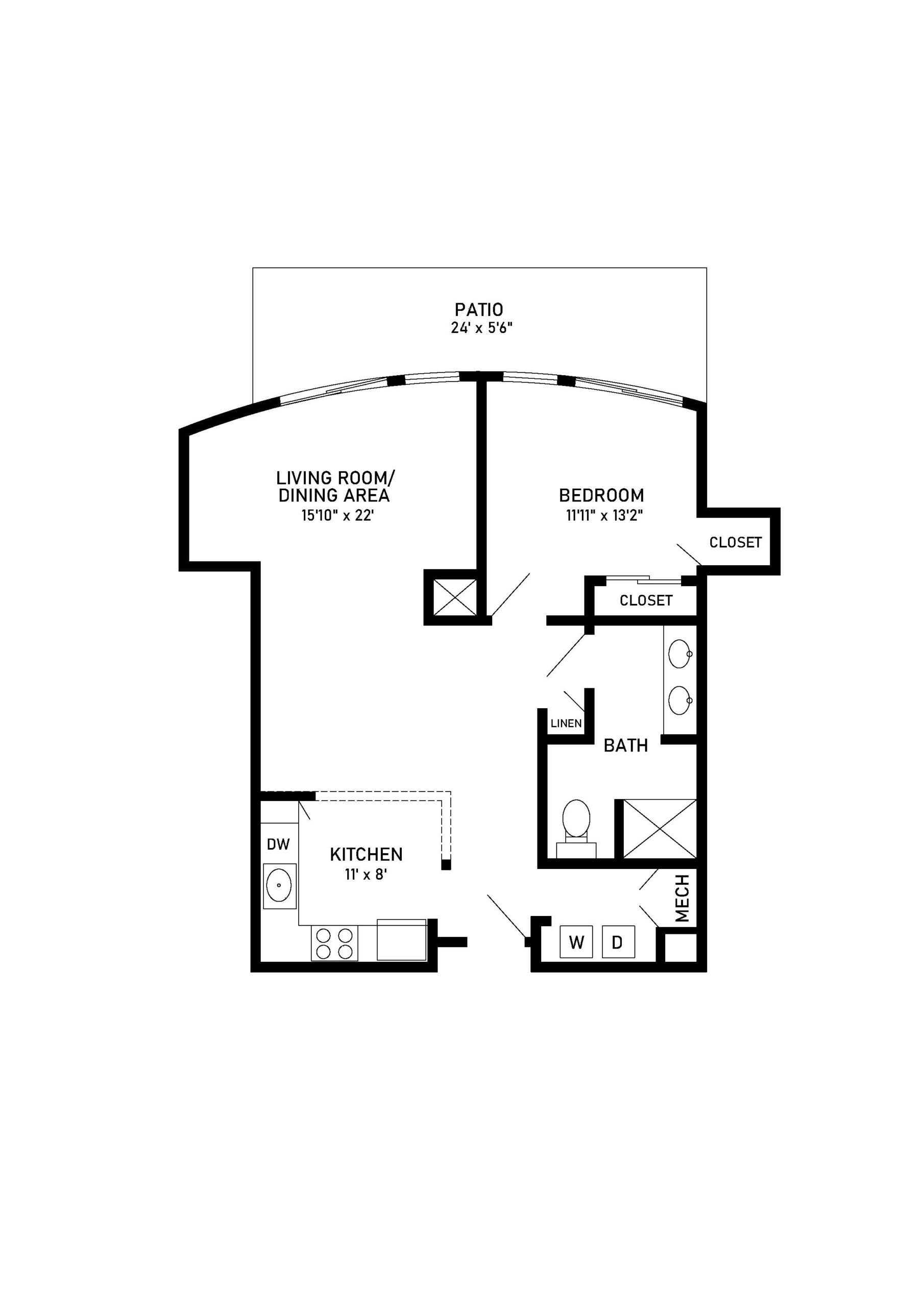 Breakenridge 1 bed 1 bath floor plan