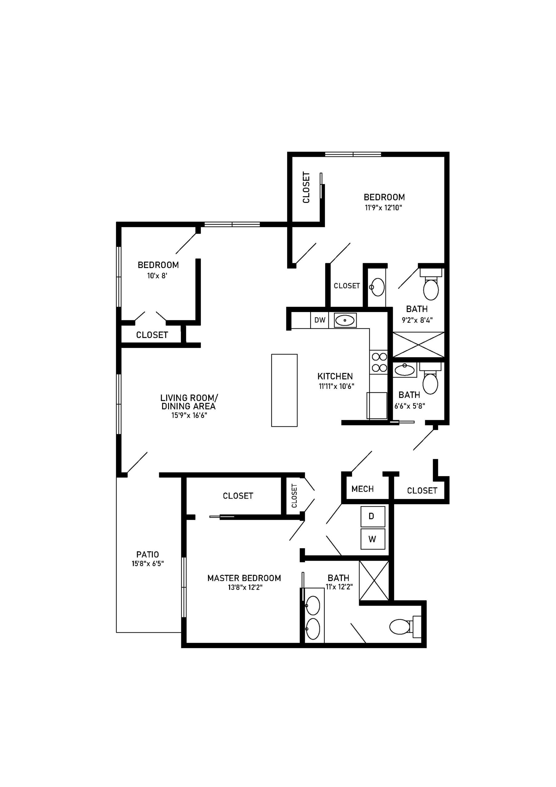 3 bed 2 bath floor plan