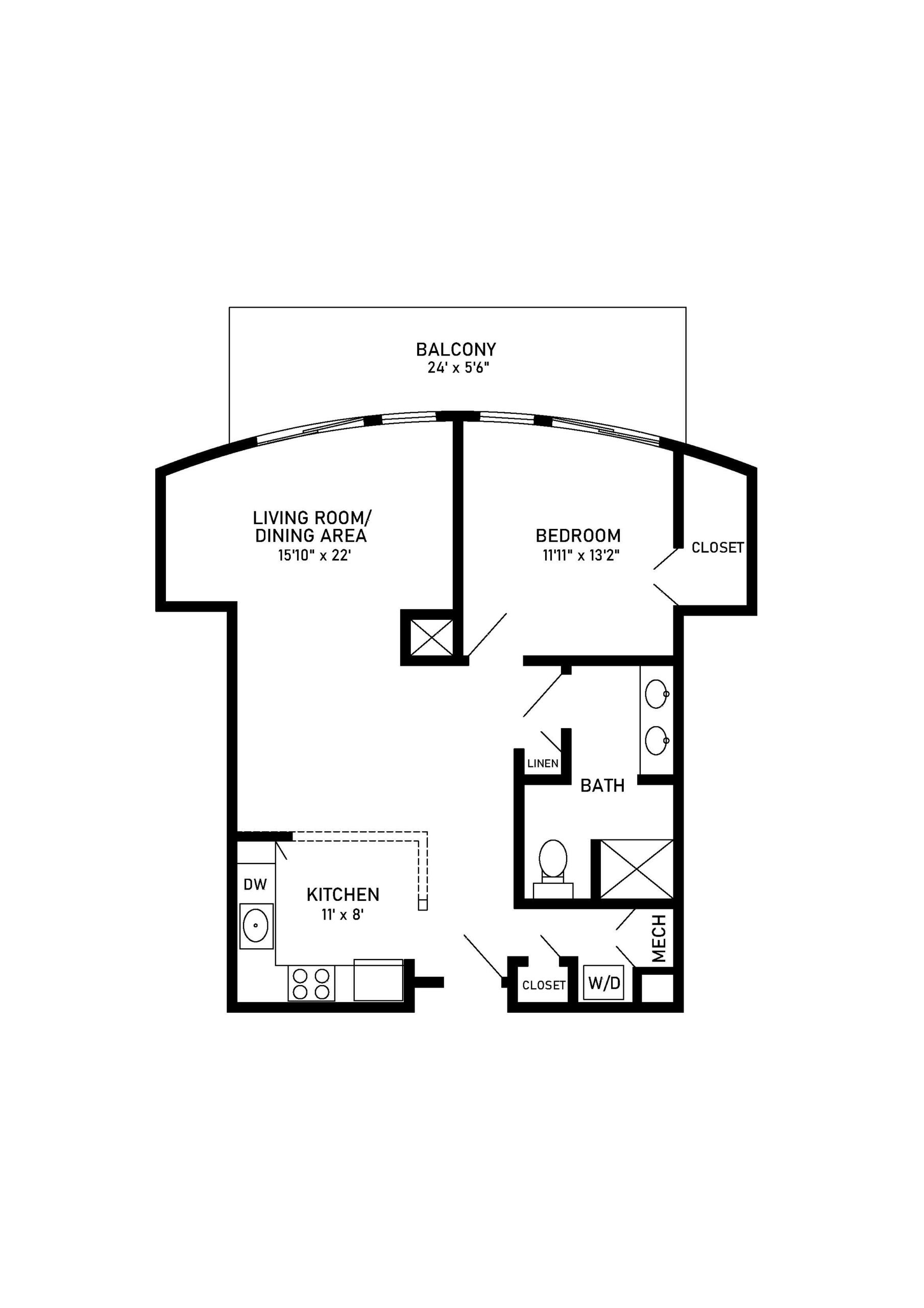 Loveland 1 bed 1 bath floorplan