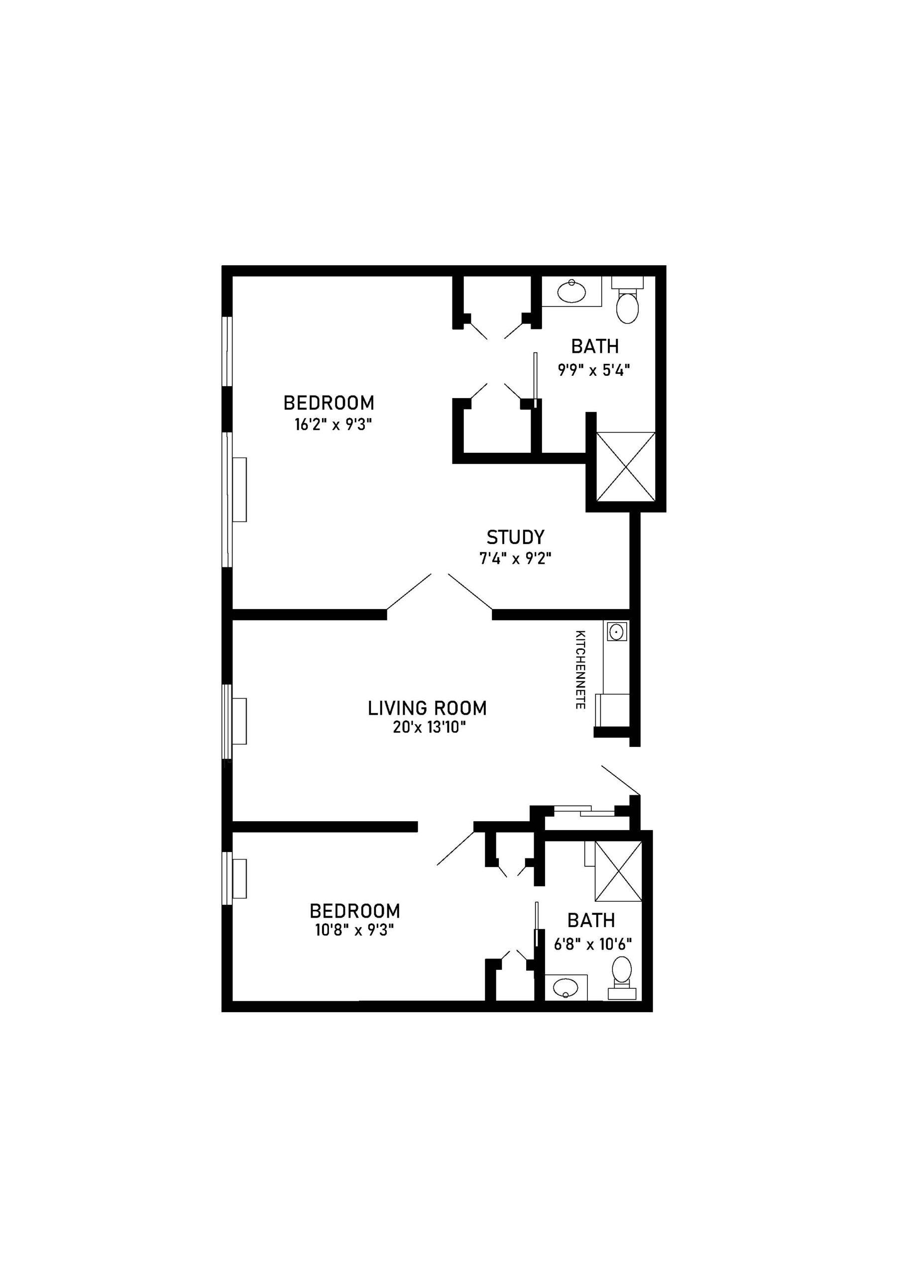 2 bed 2 bath floor plan