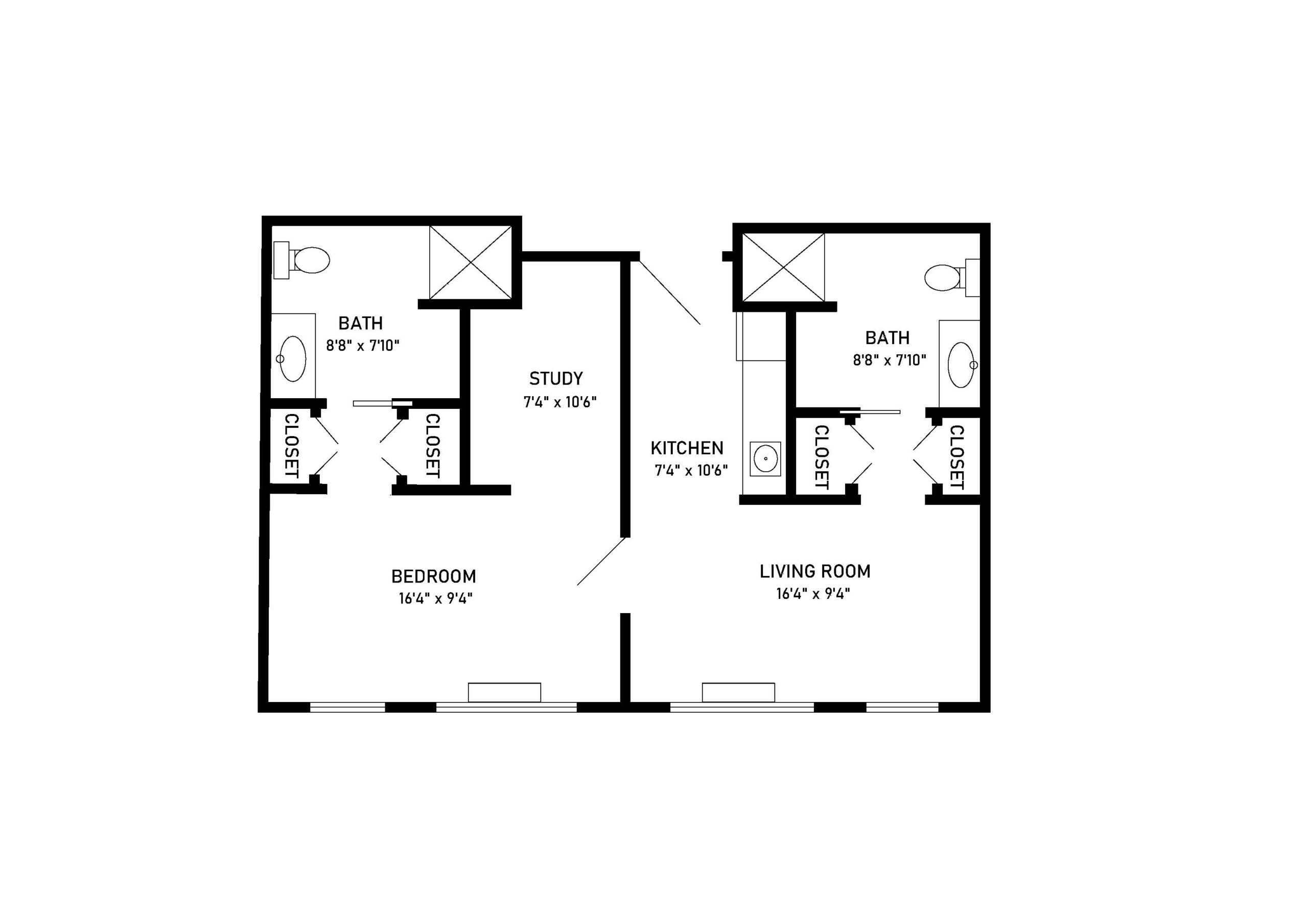 2 bed 2 bath floor plan