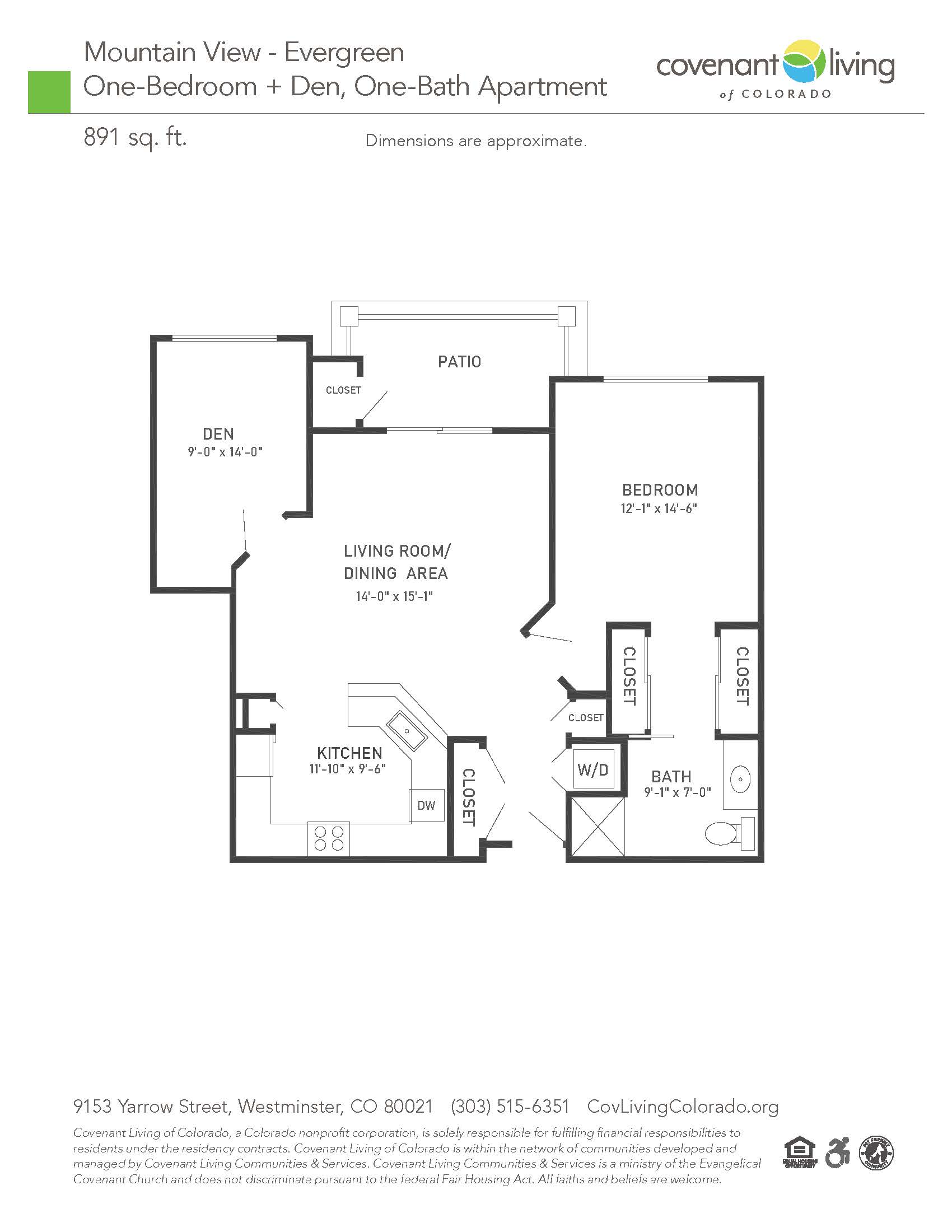 Evergreen 1 bed floor plan