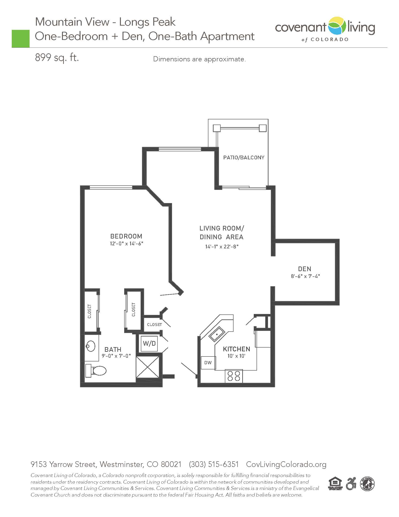 Mountain view 1 bed 1 bath floor plan