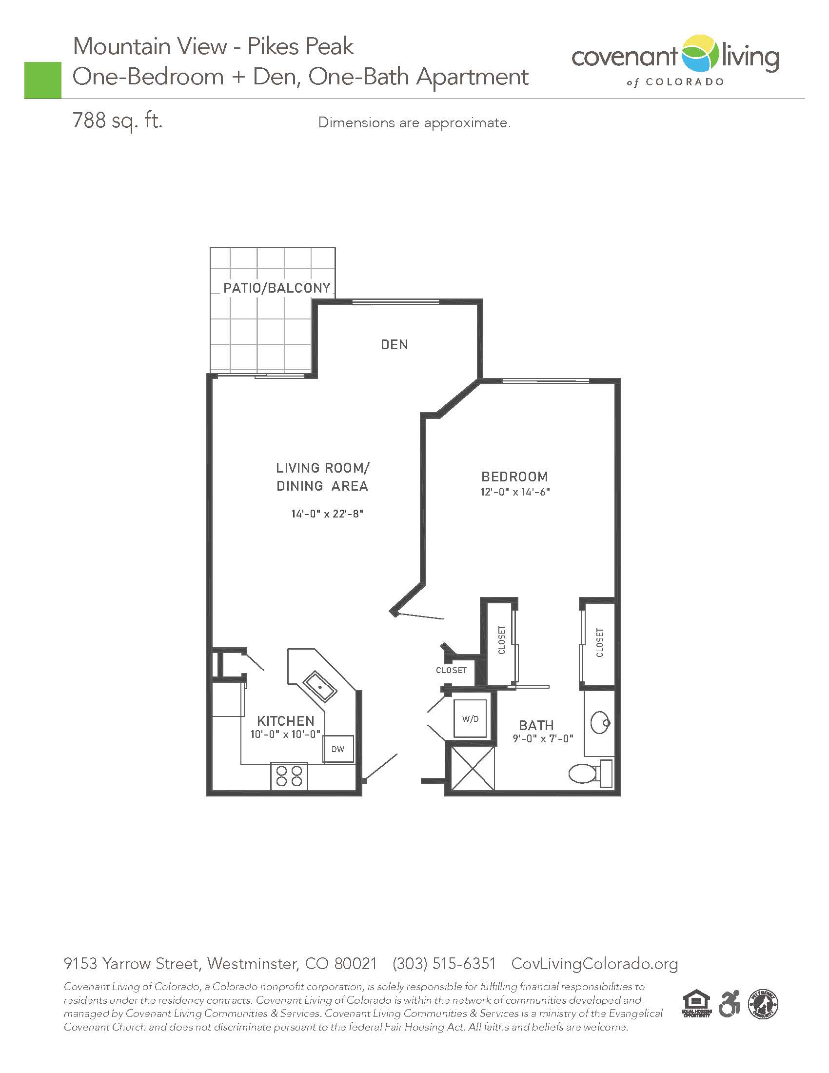 Mountain view 1 bed 1 bath floor plan