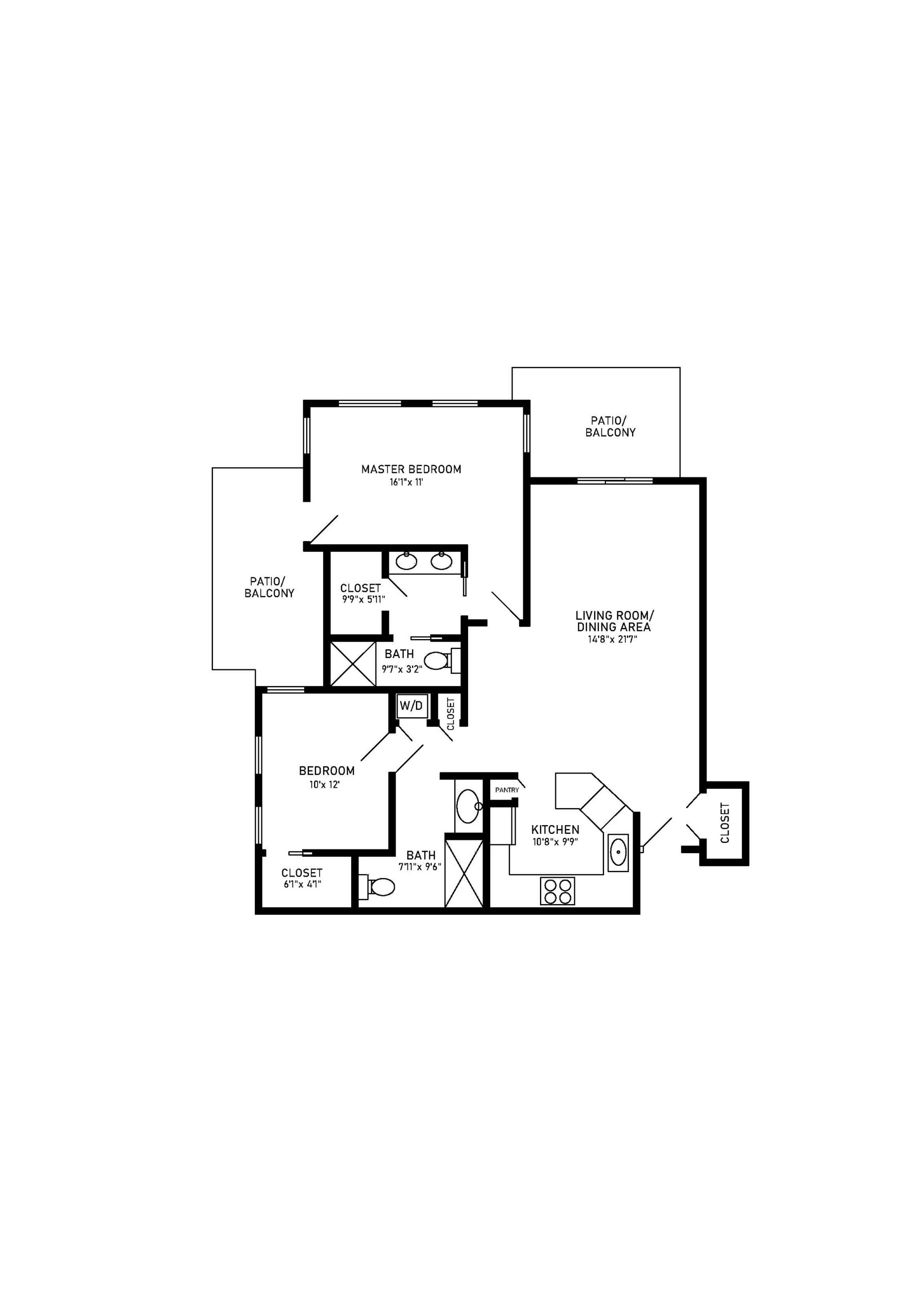 2 bed 2 bath floor plan