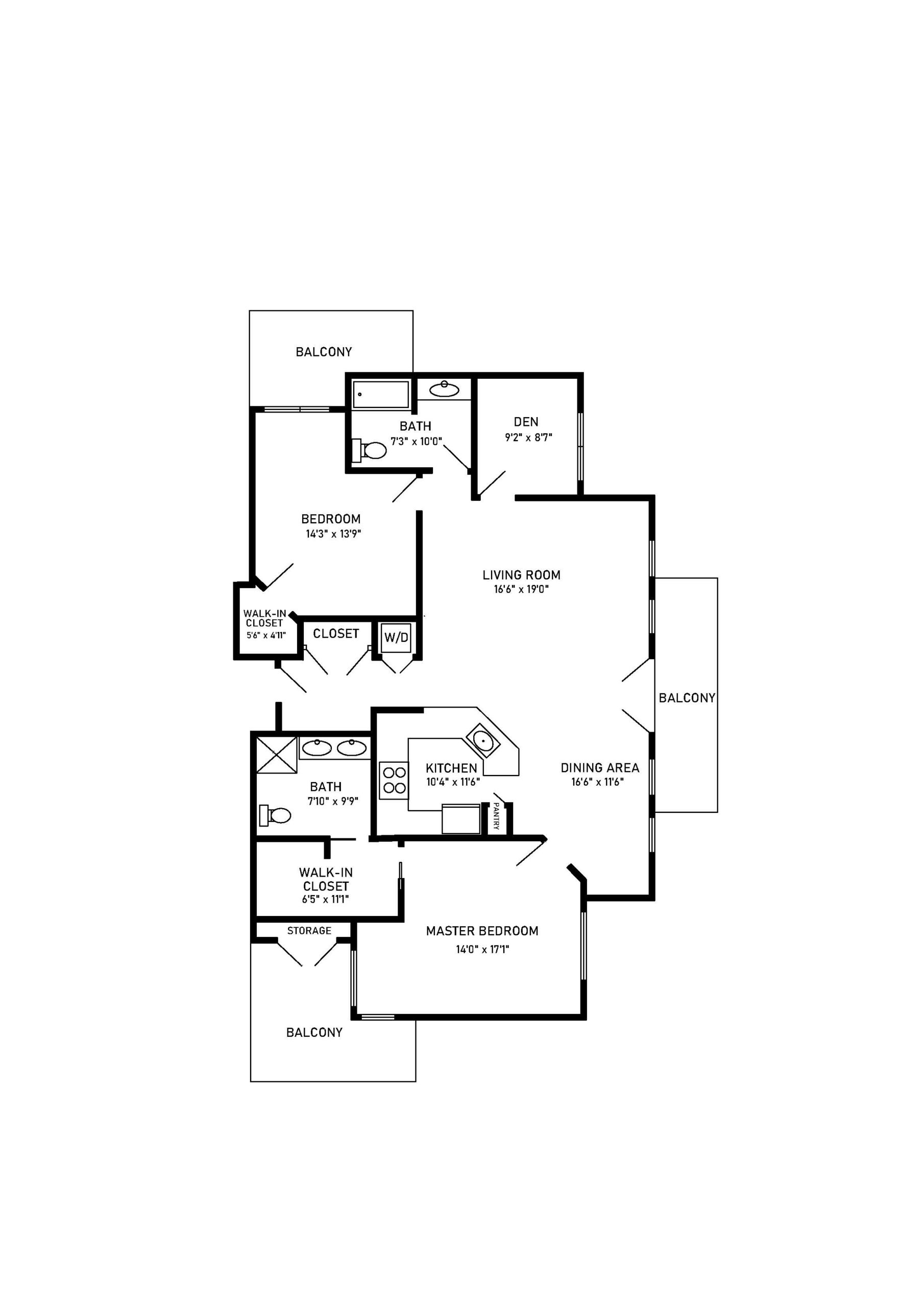 2 bed 2 bath floorplan